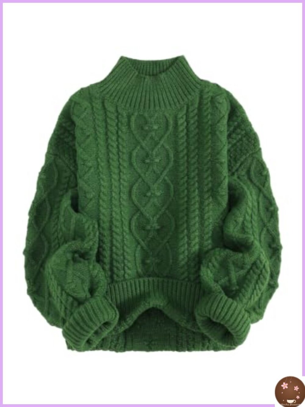 Oversized Chunky Cable Knit Sweater Mock Neck Pullover